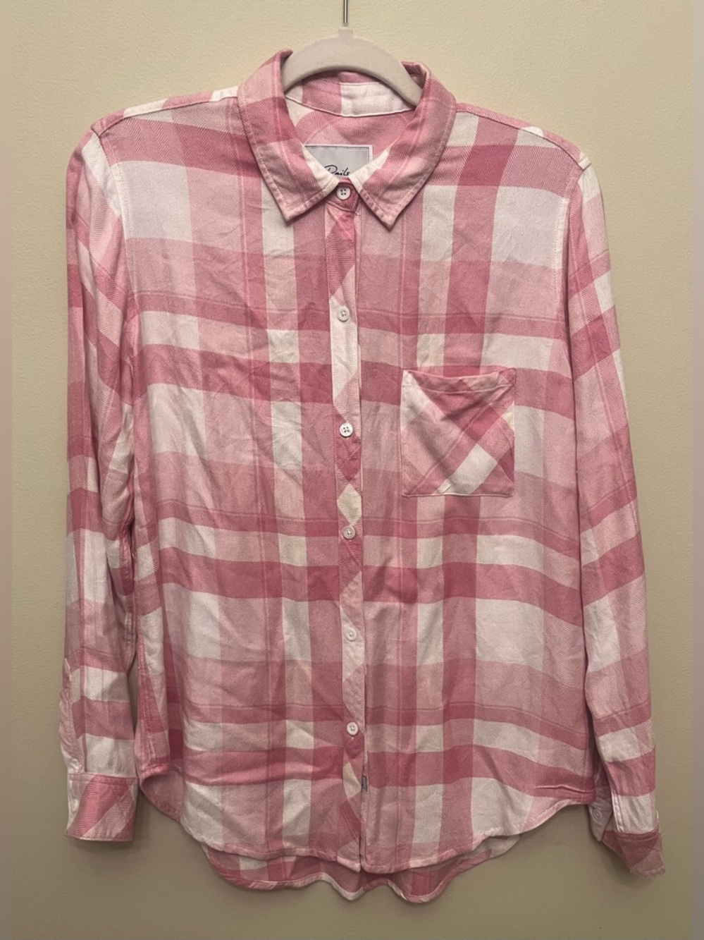 Rails Hunter Check Long Sleeve Button Up Shirt Women's Size Small Ivory Rose